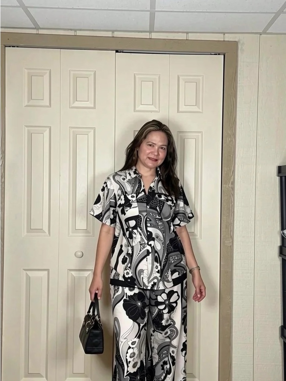 Women's Black & White Paisley Print Pantsuit - Brand Unspecified